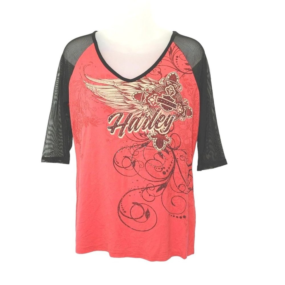 Harley Davidson 2016 Scottsdale AZ Top See-through 3/4 Sleeve, Sparkles M